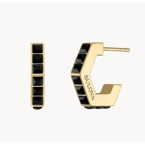 Bulova Icon Spinel Mens Earrings Hoop Gold Tone Stainless Steel BVE1015-GSTBSP